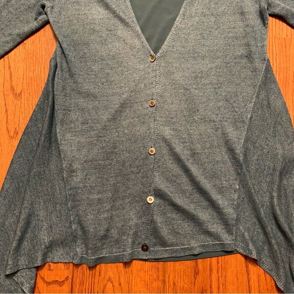 Eileen Fisher Linen Button Up Asymmetrical Cardigan Sweater with Silk Tank Top - Picture 3 of 16